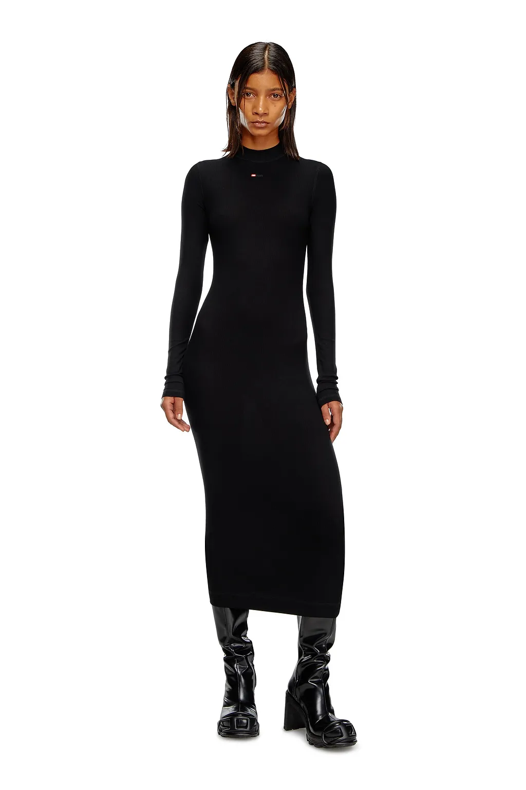 Diesel D-Mokky-Ls-Microdiv Mock-Neck Midi Dress