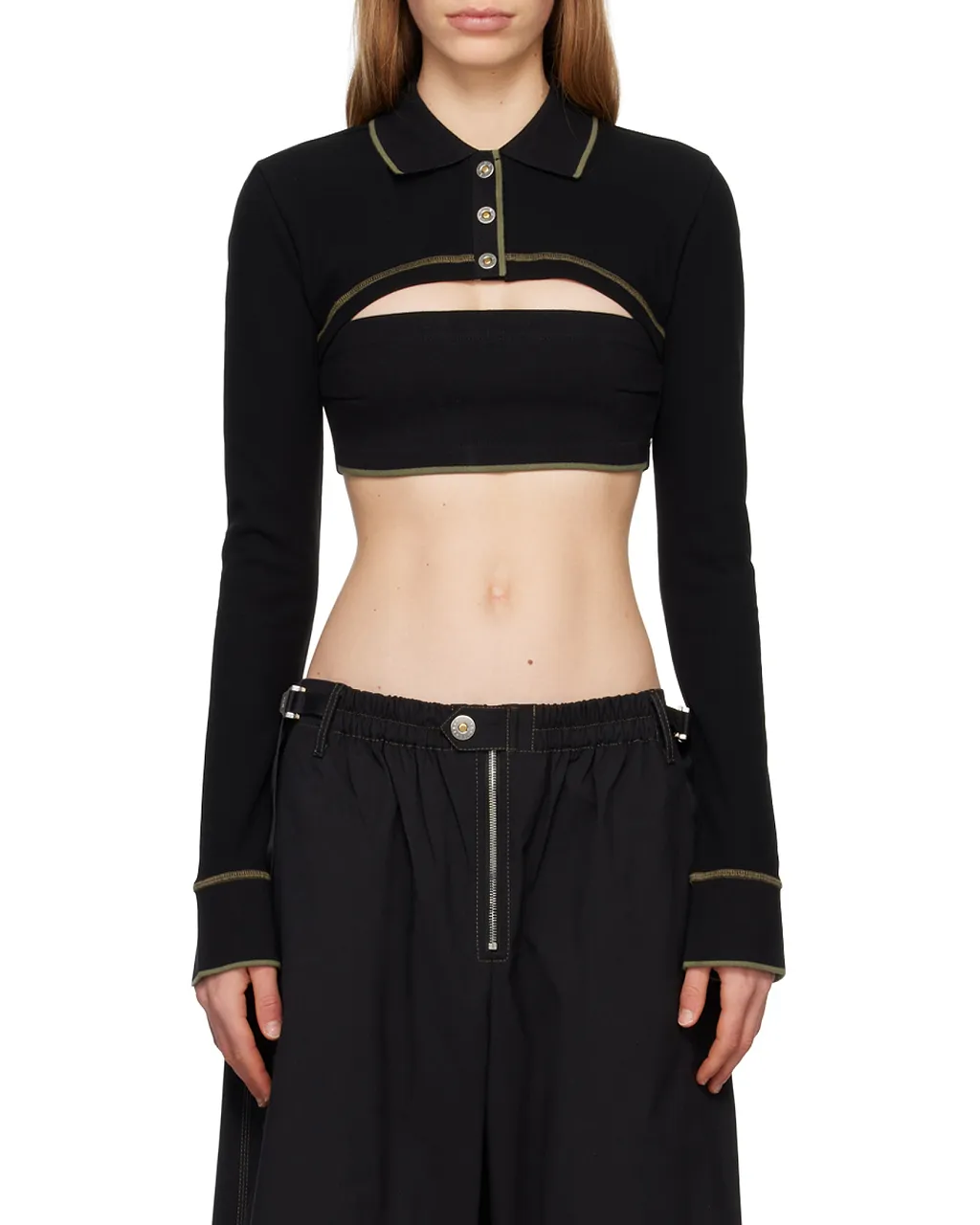 Polo-Collar Cotton Crop Top