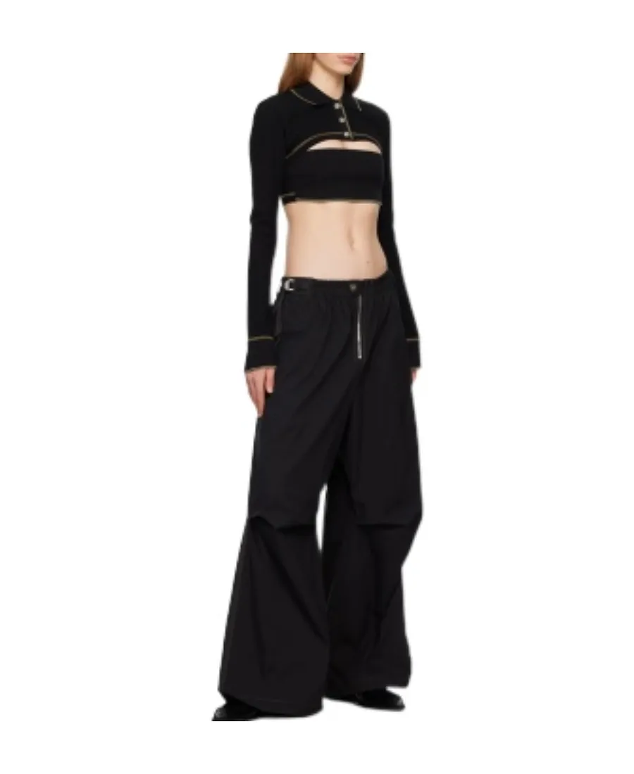 Polo-Collar Cotton Crop Top