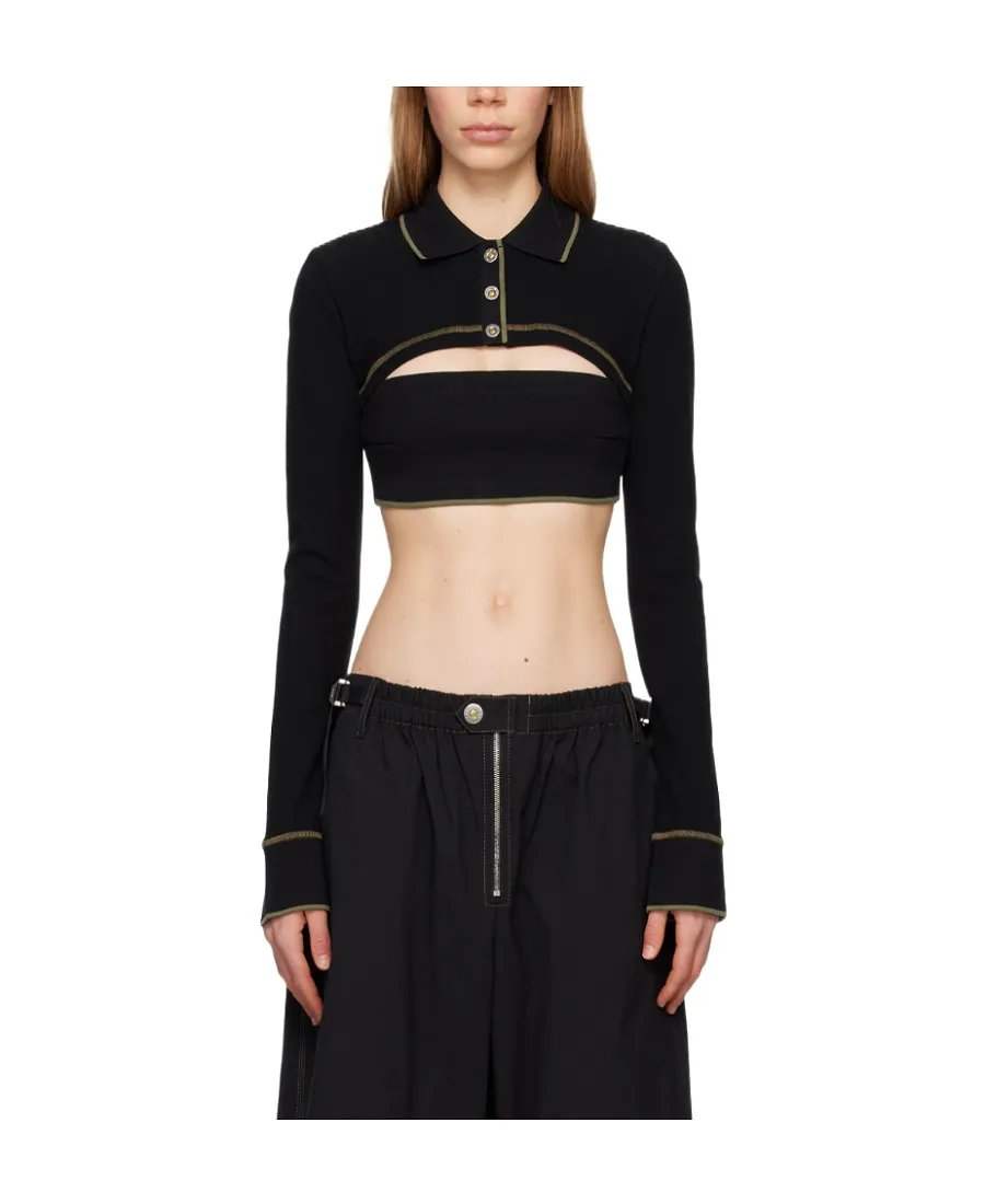Polo-Collar Cotton Crop Top