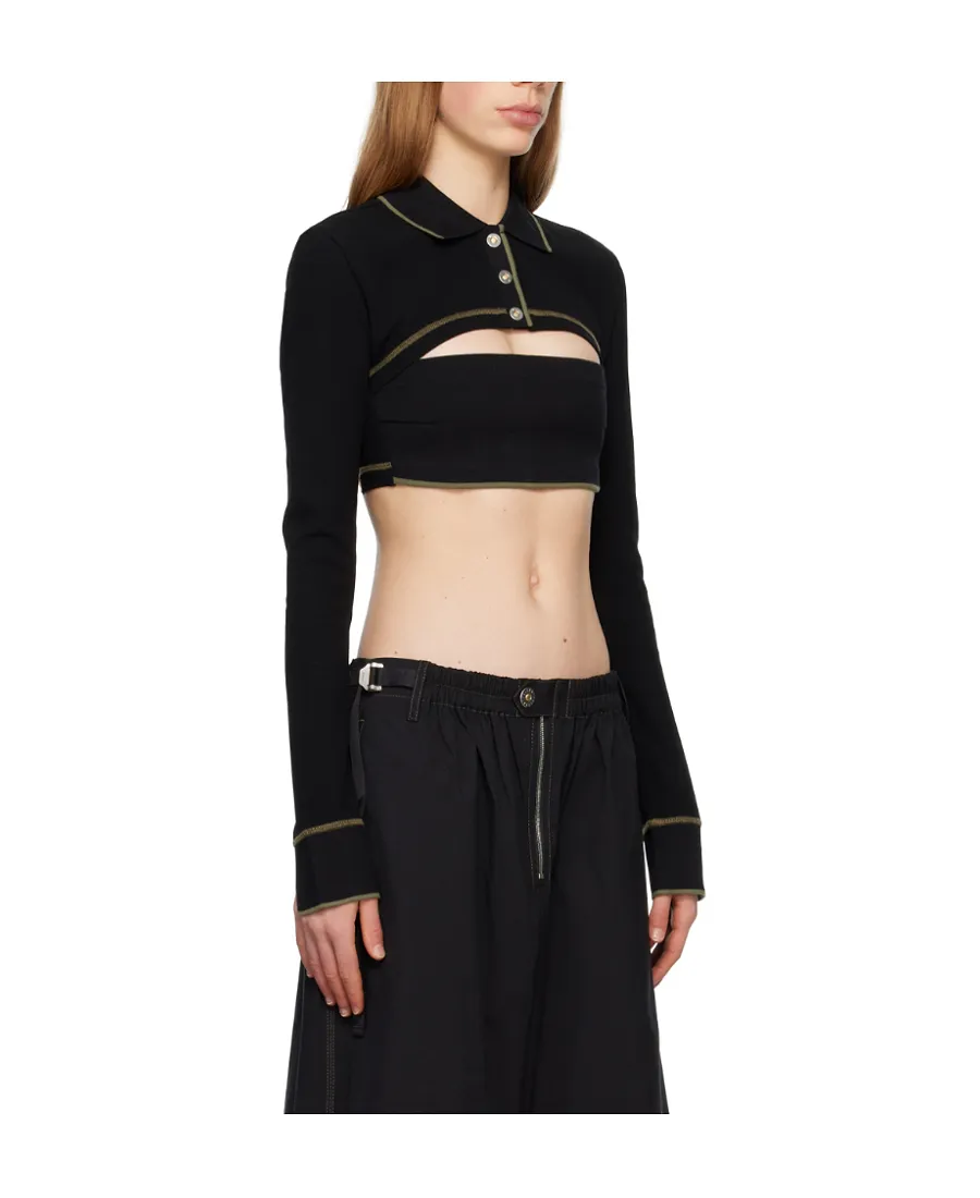 Polo-Collar Cotton Crop Top