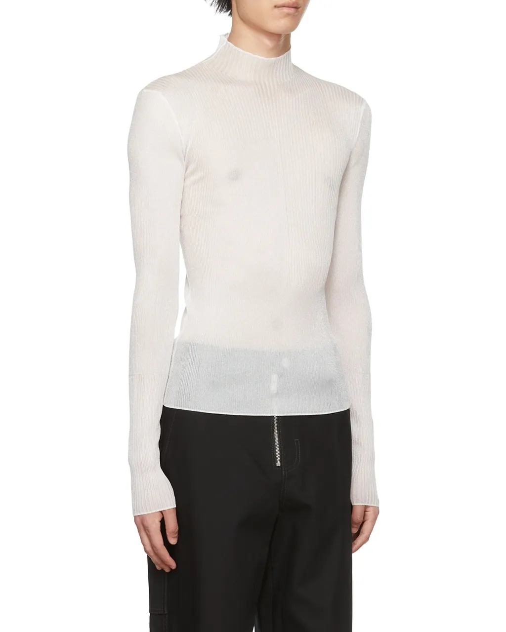 Ribbed-Knit Sheer Top