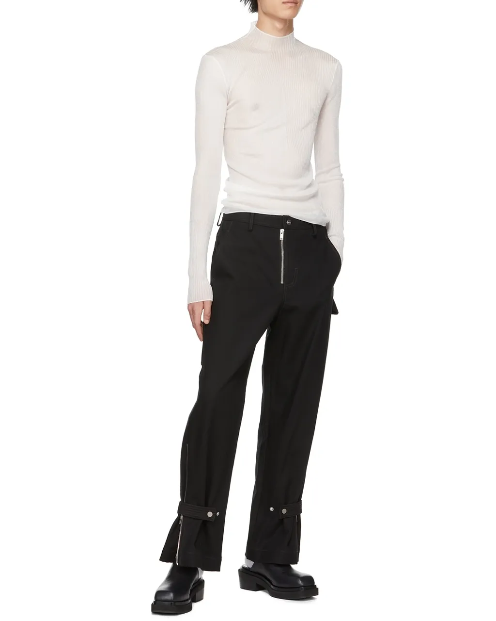 Ribbed-Knit Sheer Top