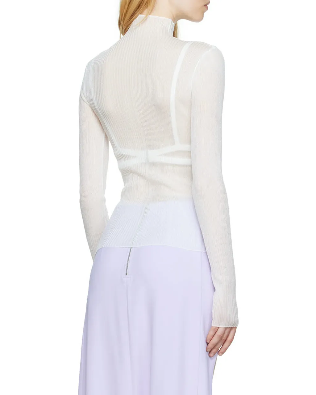 Ribbed-Knit Sheer Top