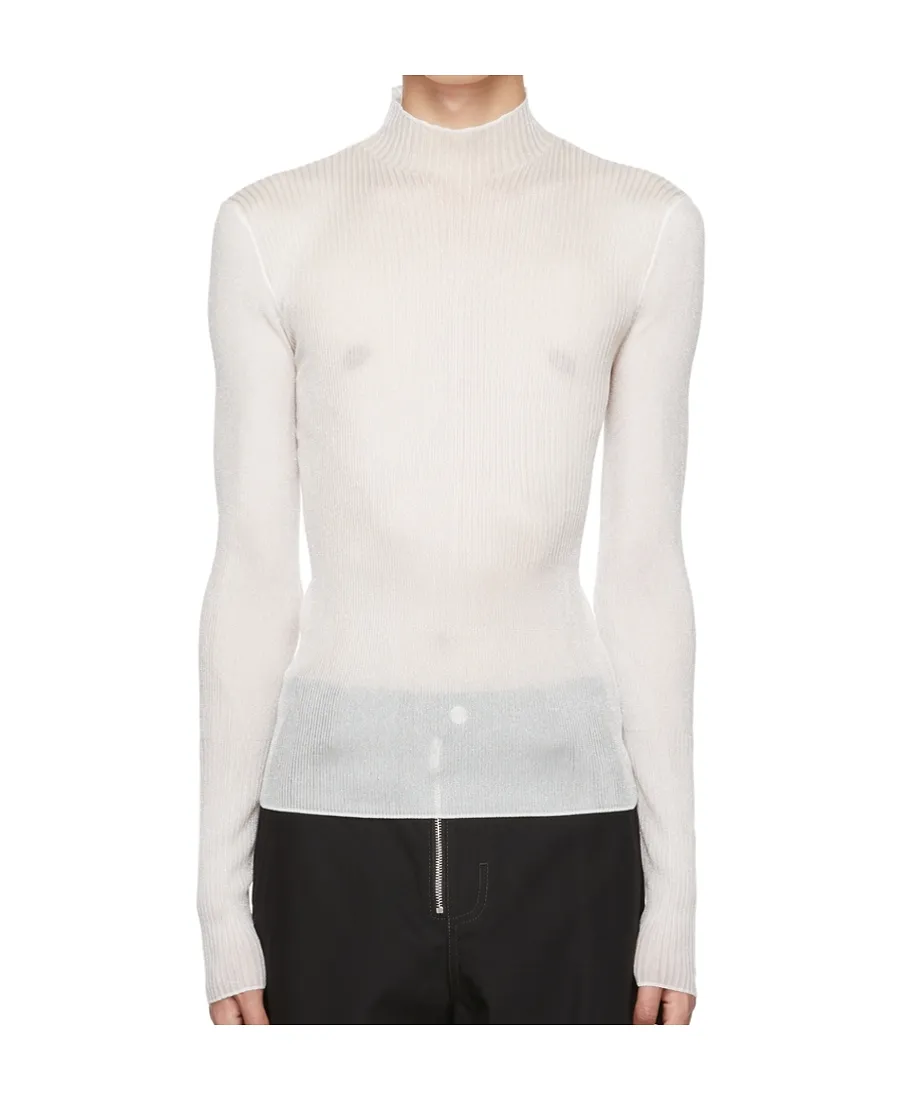 Ribbed-Knit Sheer Top