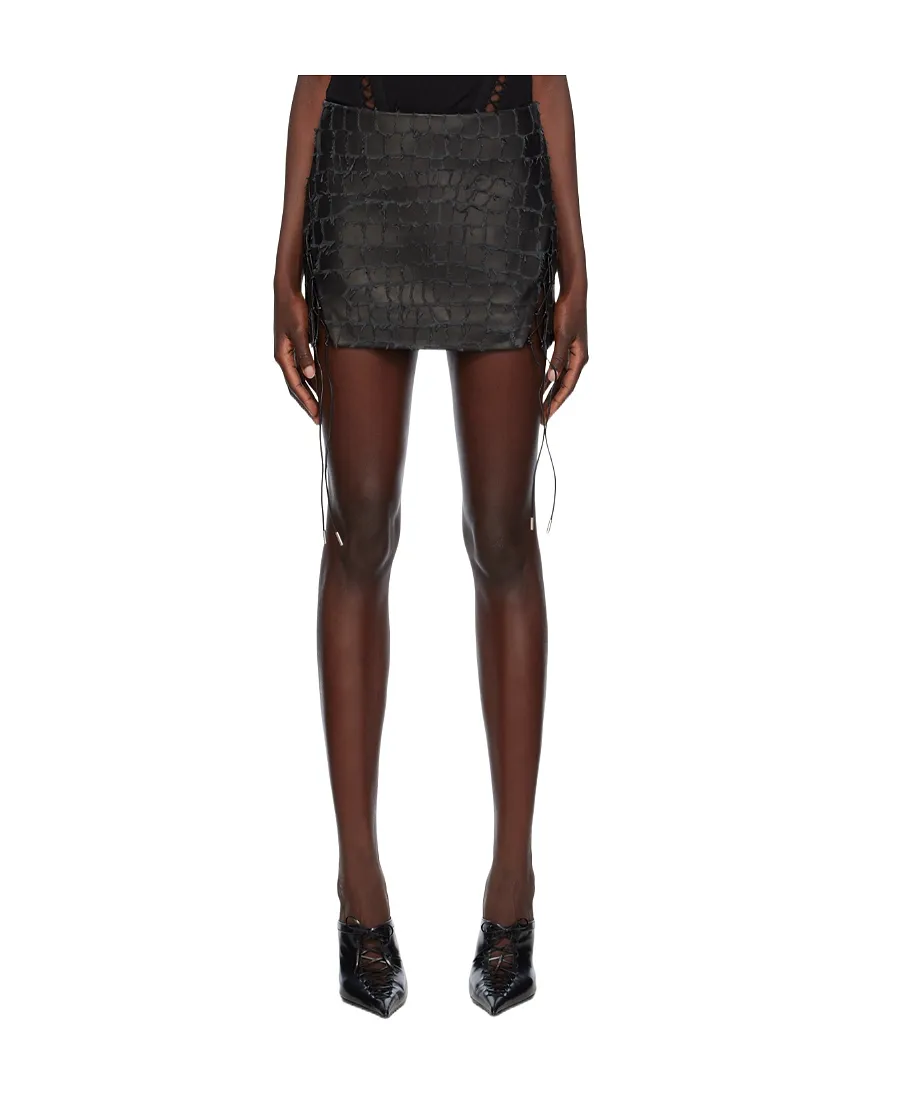 Snakeskin-Effect Leather Skirt