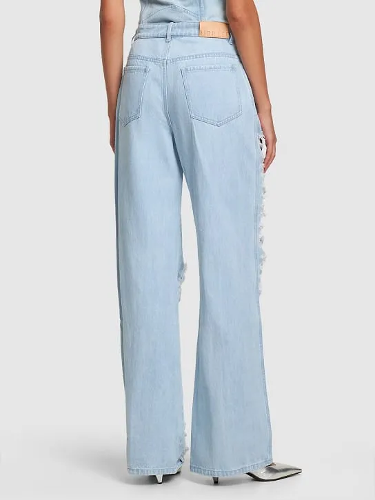 Vintage-Style Distressed Denim Trousers
