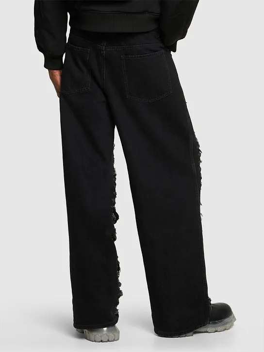 Vintage-Style Distressed Denim Trousers