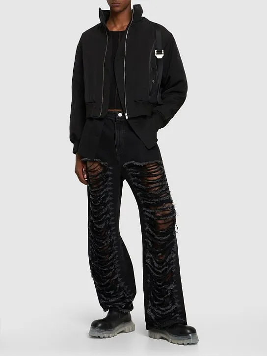 Vintage-Style Distressed Denim Trousers