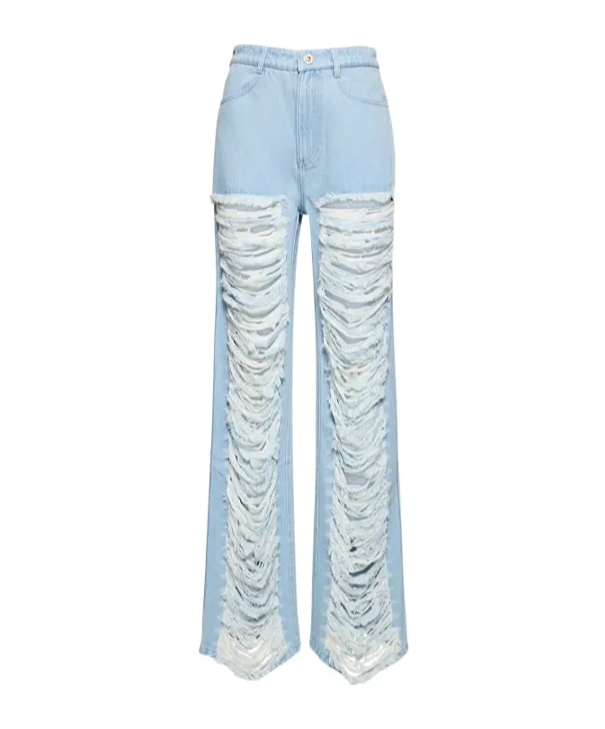 Vintage-Style Distressed Denim Trousers