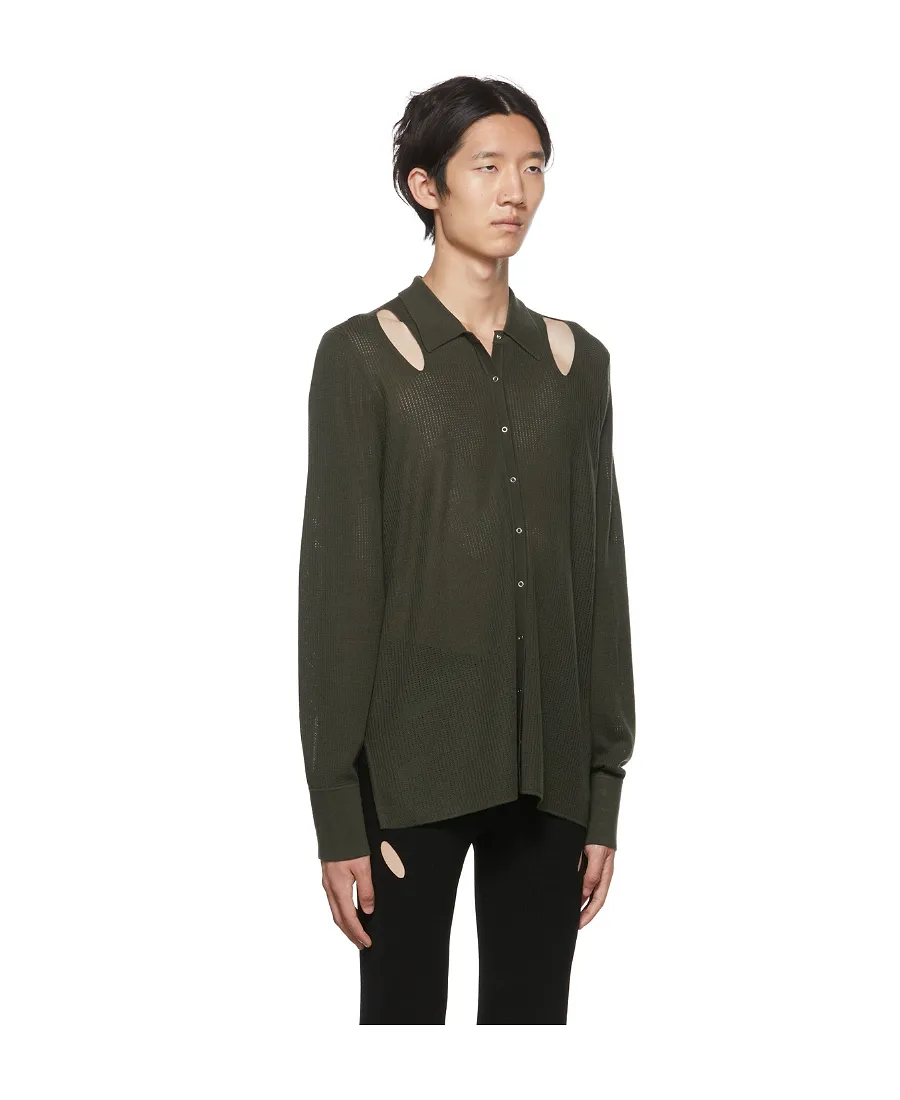 Wool-Blend Rib Pointelle Shirt