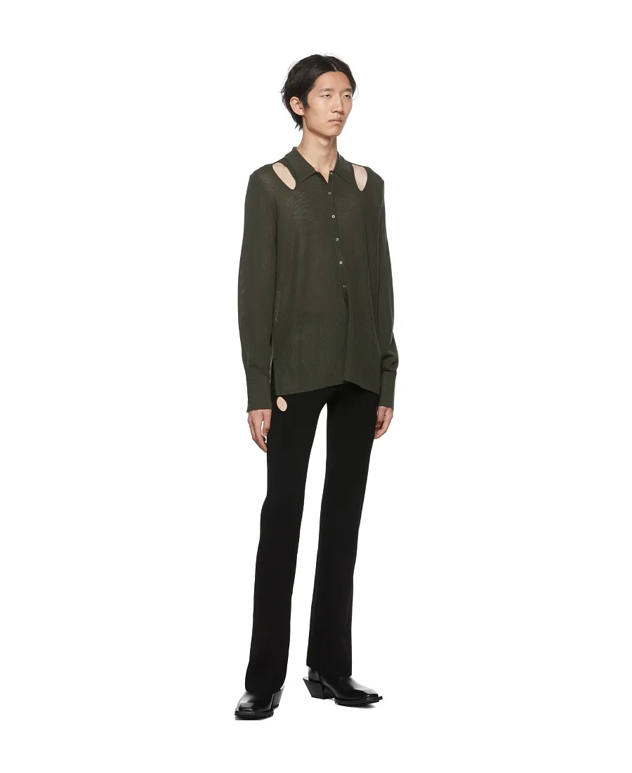 Wool-Blend Rib Pointelle Shirt