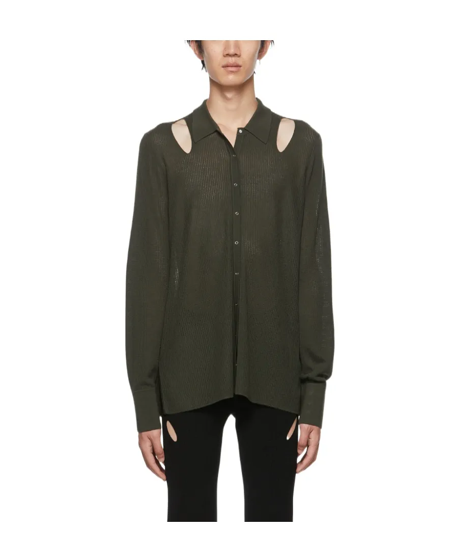 Wool-Blend Rib Pointelle Shirt
