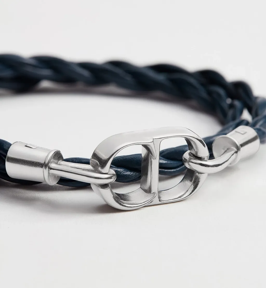 Cd Icon Woven Leather Double Bracelet