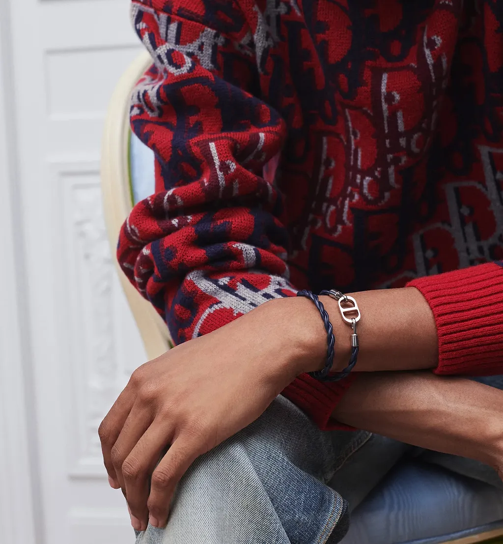 Cd Icon Woven Leather Double Bracelet