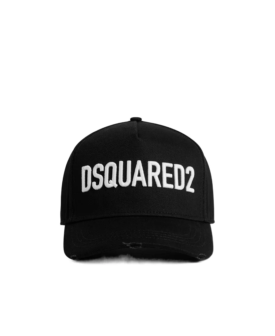Dsquared2 Logo-Embroidered Curved Peak Distressed Baseball Cap