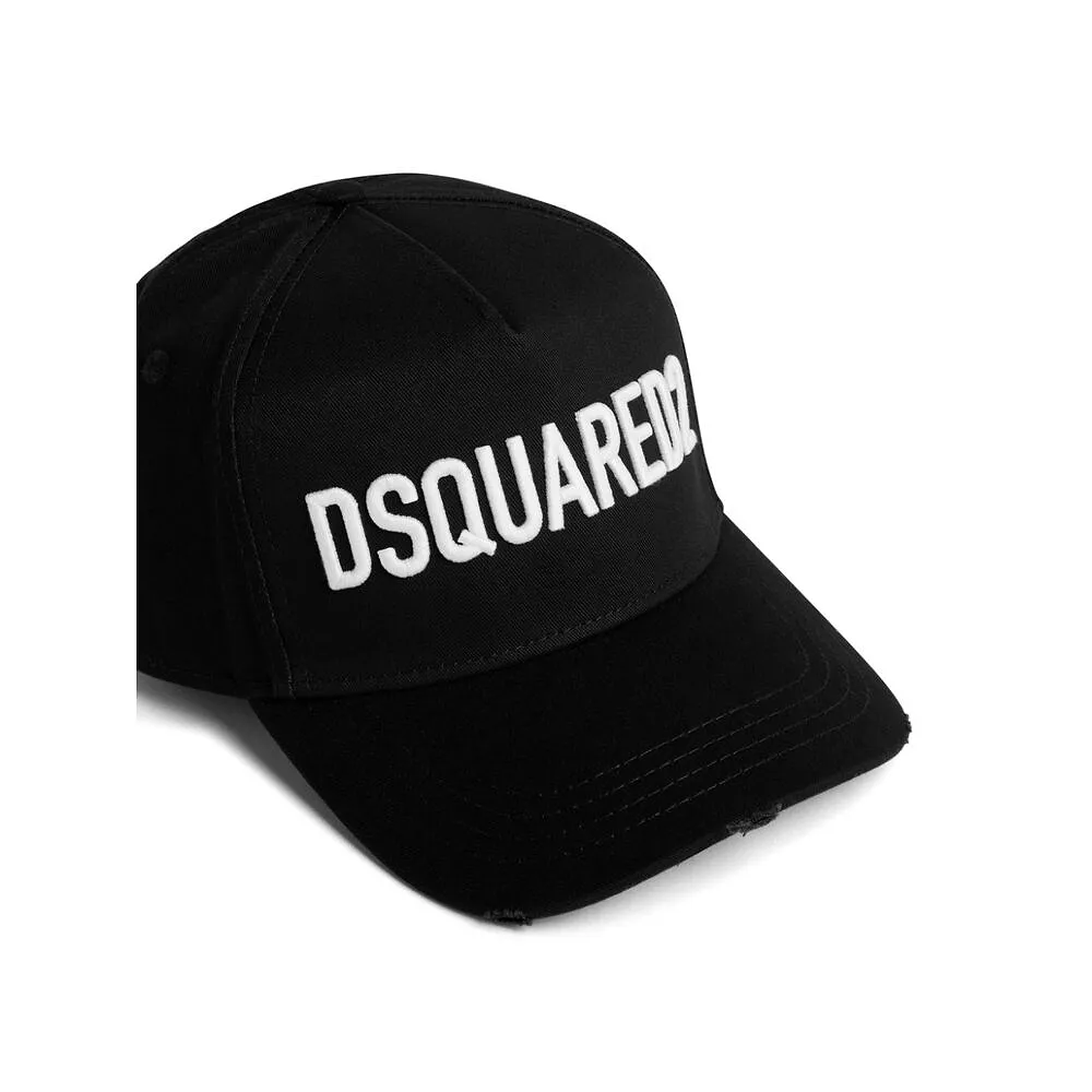 Dsquared2 Logo-Embroidered Curved Peak Distressed Baseball Cap