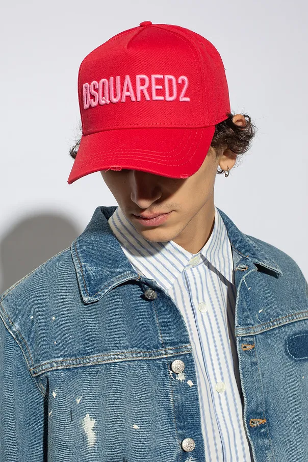 Dsquared2 Logo-Embroidered Curved Peak Distressed Baseball Cap