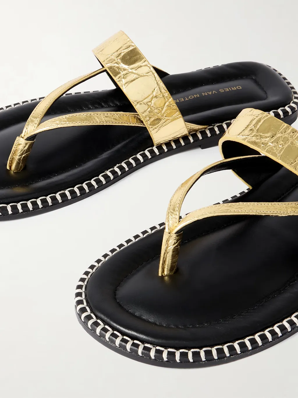 Dries Van Noten Metallic Triple-Strap Flip-Flops