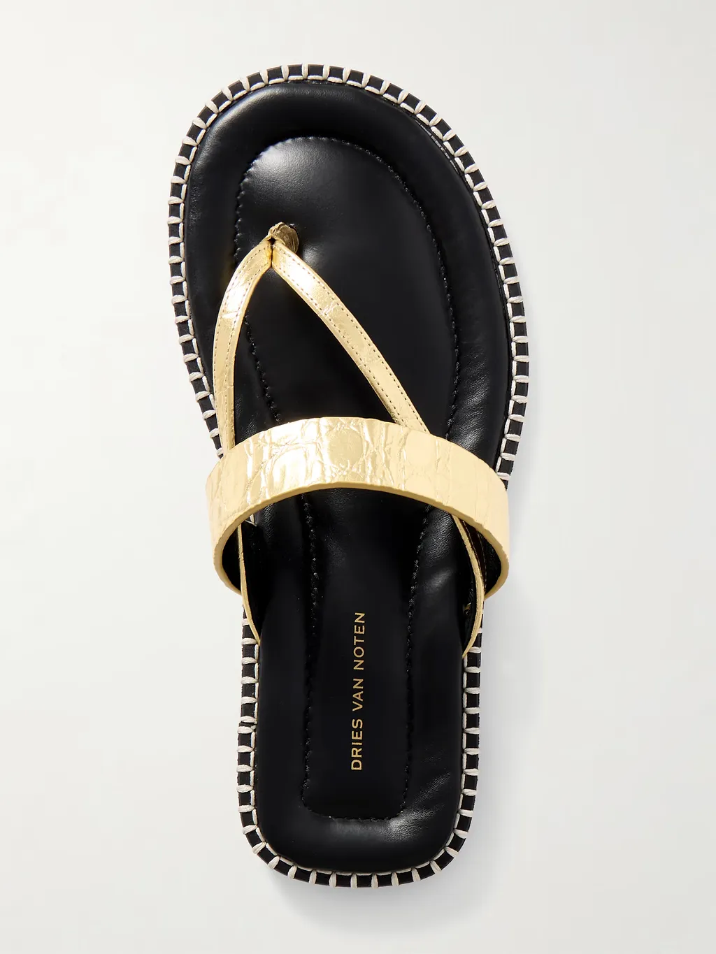 Dries Van Noten Metallic Triple-Strap Flip-Flops