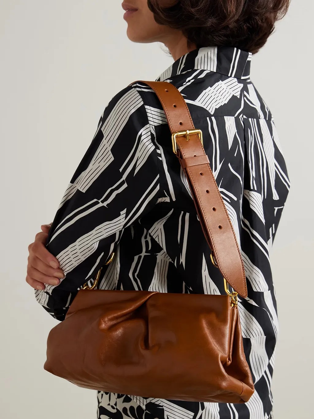 Pleated Beaded Leather Clutch Bag