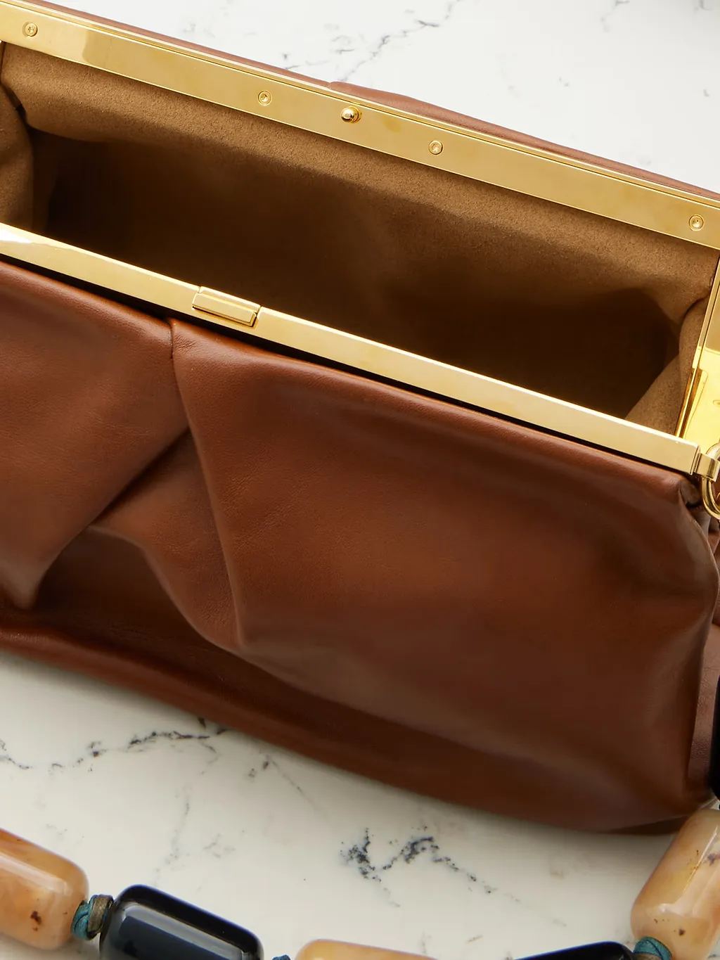 Pleated Beaded Leather Clutch Bag