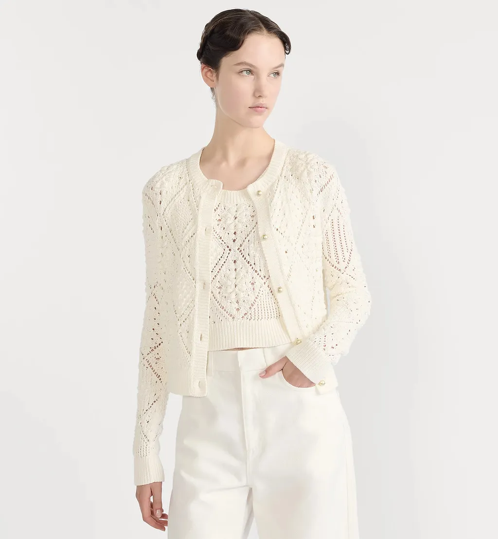 White Openwork Cotton Knit Set