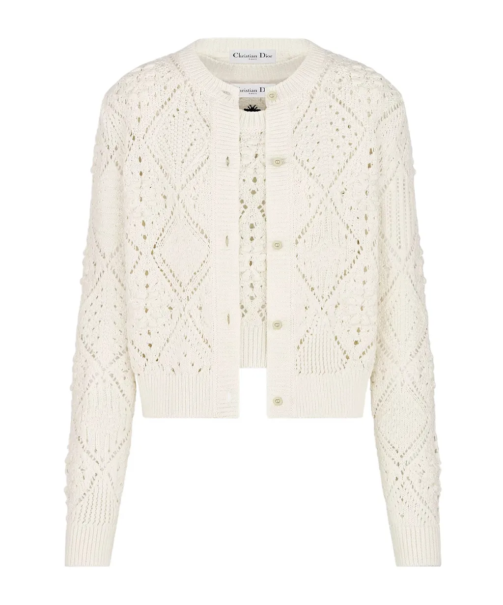 White Openwork Cotton Knit Set