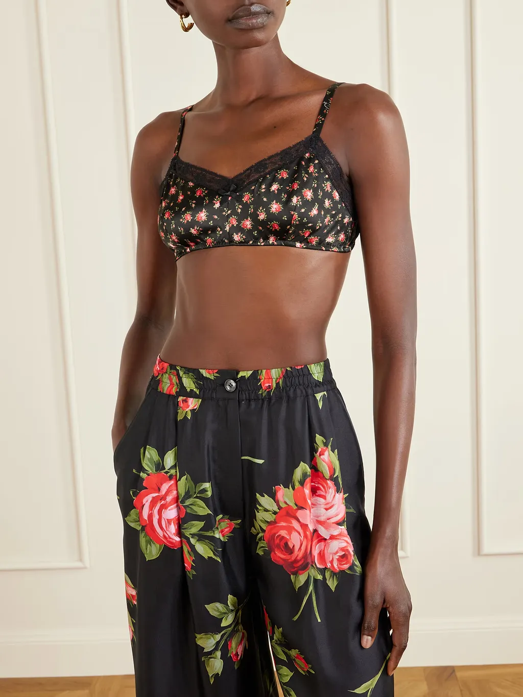 Floral-Print Lace Bra