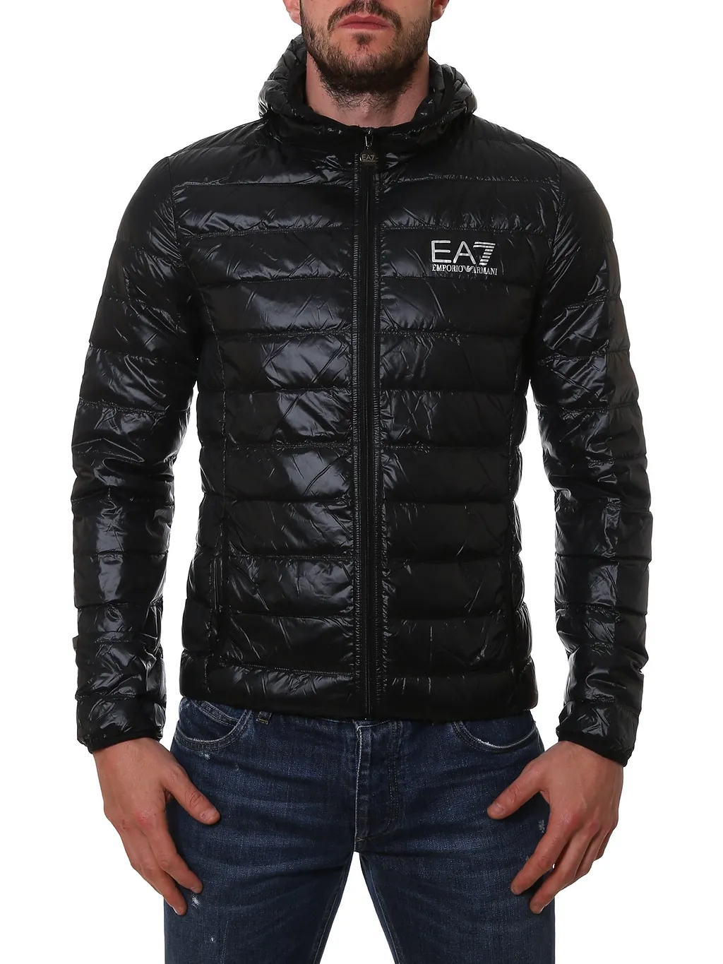 Ea7 Emporio Armani Logo Printed Quilted Down Jacket