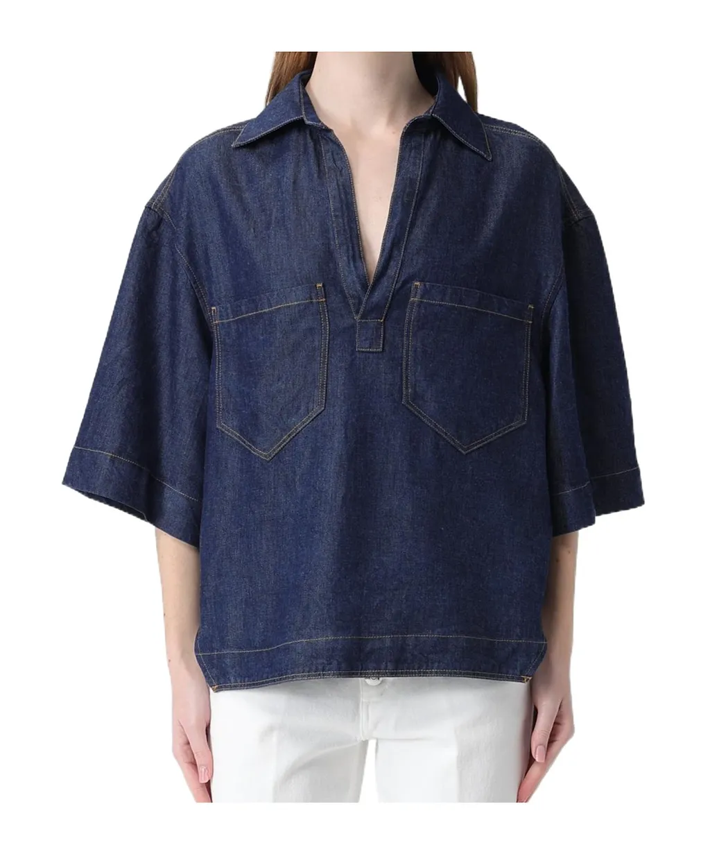 Buttoned-Pocket Denim Shirt