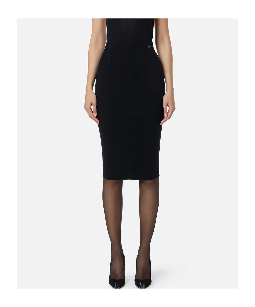Elisabetta Franchi Logo Patch Midi Skirt