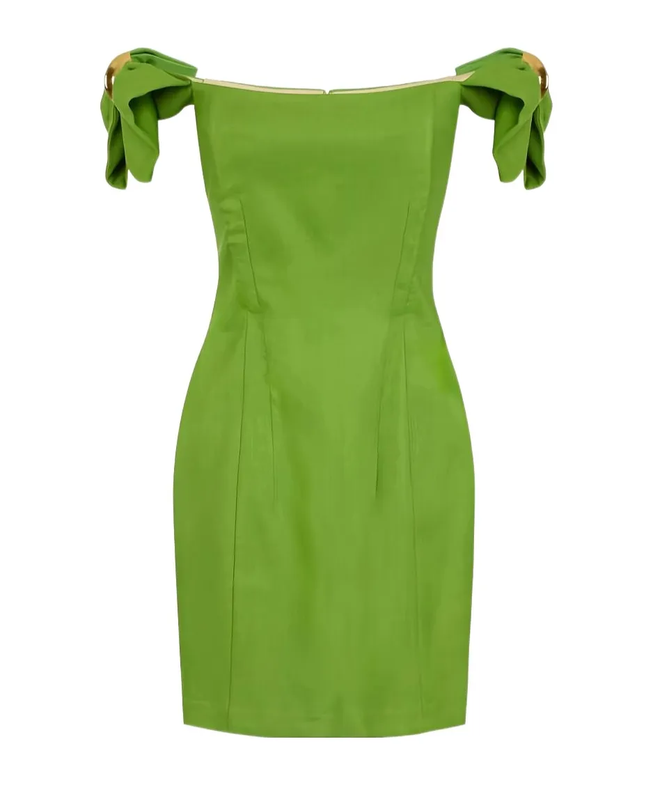 Elisabetta Franchi Off Shoulder Pleated Mini Dress