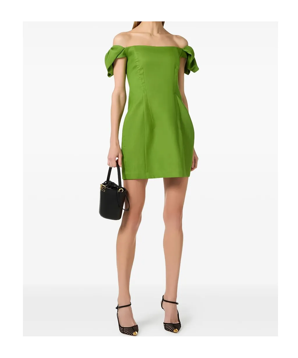 Elisabetta Franchi Off Shoulder Pleated Mini Dress