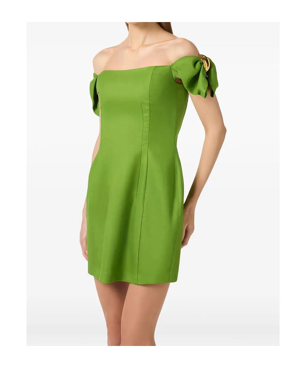 Elisabetta Franchi Off Shoulder Pleated Mini Dress
