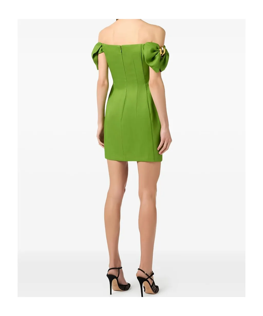 Elisabetta Franchi Off Shoulder Pleated Mini Dress