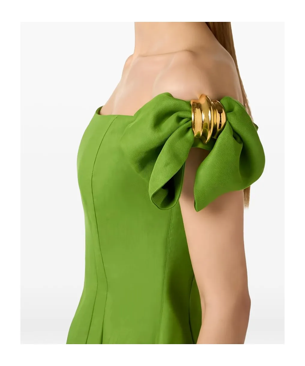 Elisabetta Franchi Off Shoulder Pleated Mini Dress