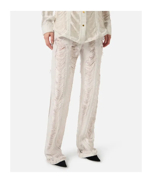 Distressed Fringed Palazzo Jeans