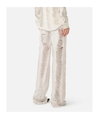 Distressed Fringed Palazzo Jeans