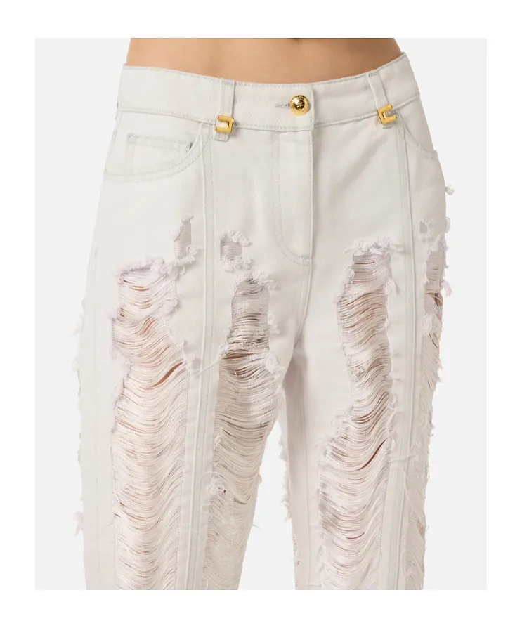 Distressed Fringed Palazzo Jeans