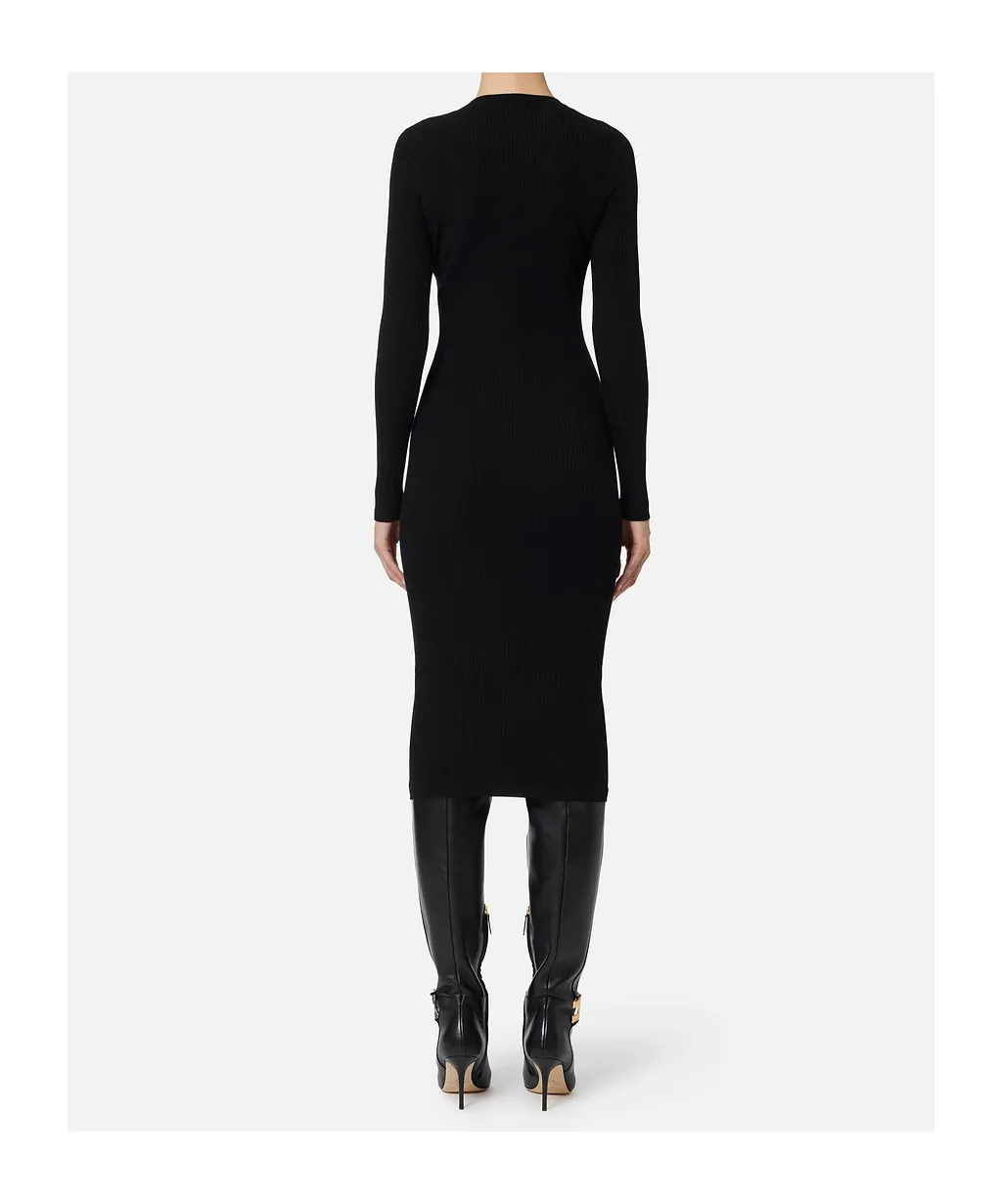 Elisabetta Franchi Long Sleeved V-Neck Ribbed Dress