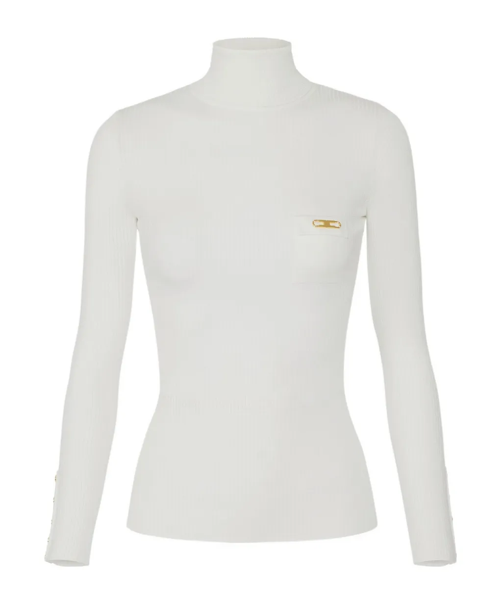 Elisabetta Franchi Breast Pocket Ribbed Knit Top