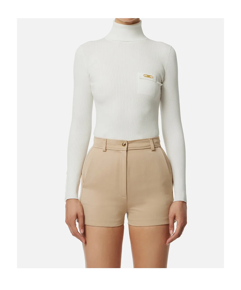 Elisabetta Franchi Breast Pocket Ribbed Knit Top