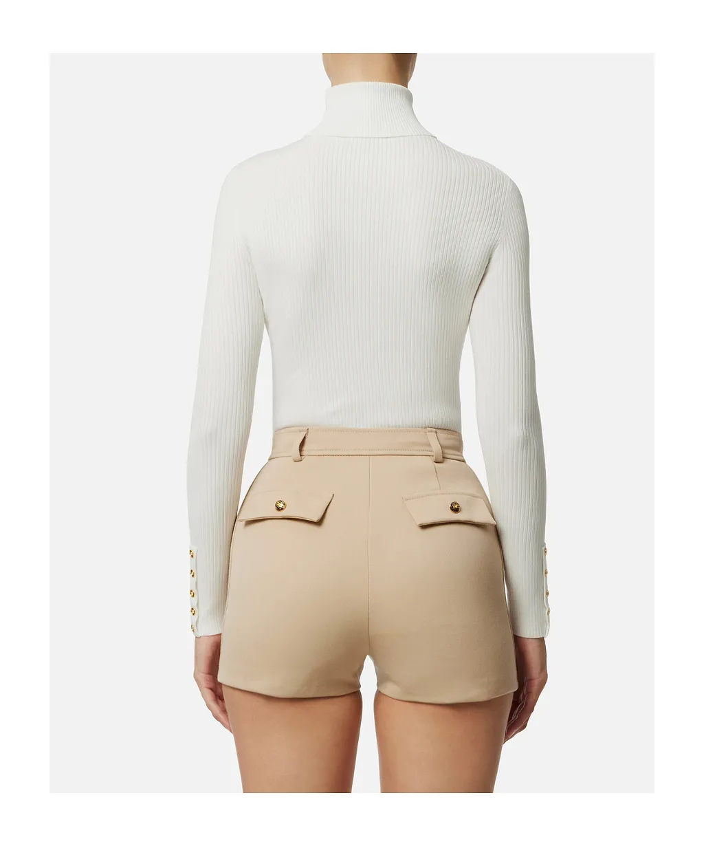 Elisabetta Franchi Breast Pocket Ribbed Knit Top