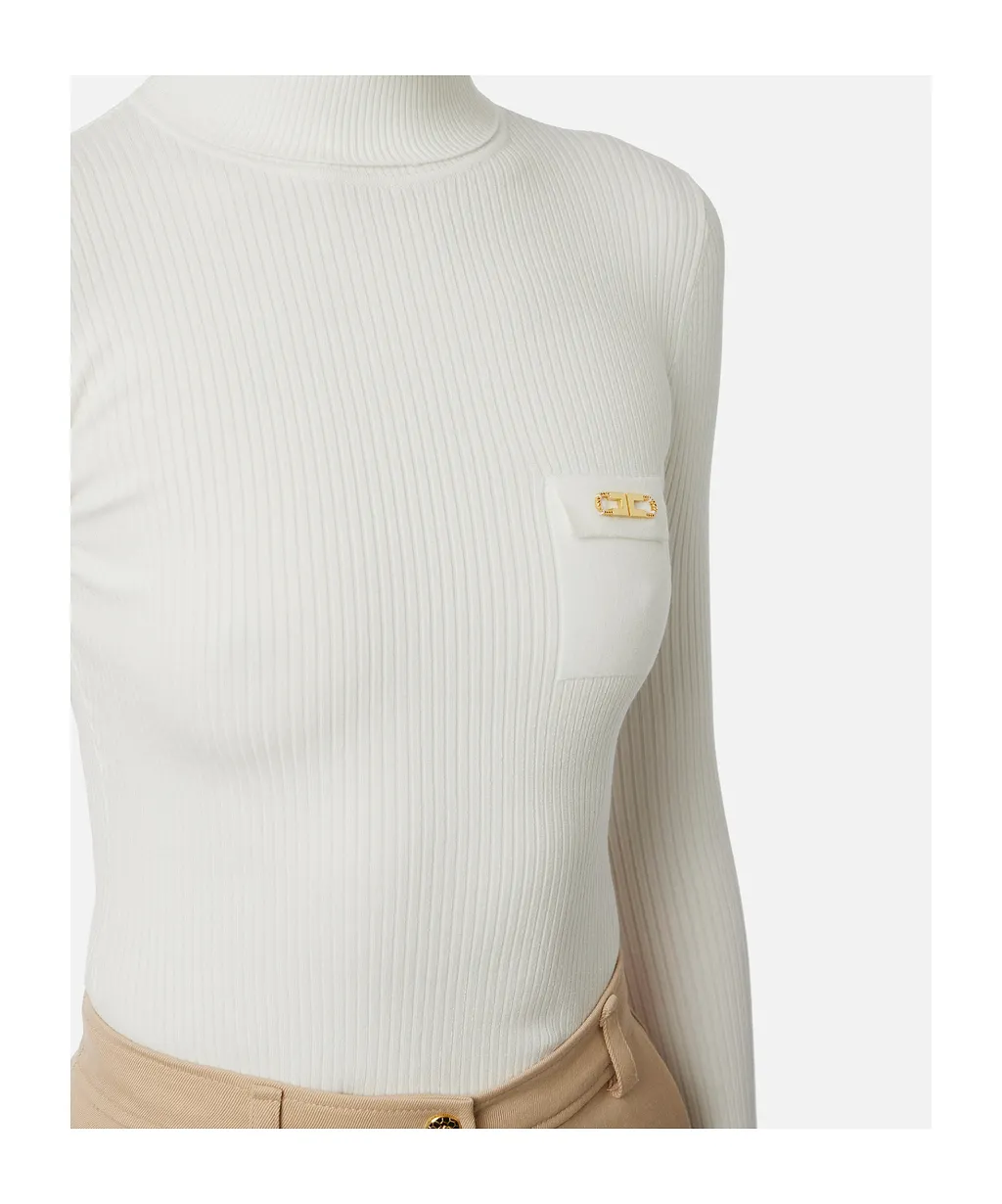 Elisabetta Franchi Breast Pocket Ribbed Knit Top