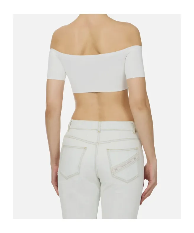 Elisabetta Franchi Buttoned Off-Shoulder Knitted Top