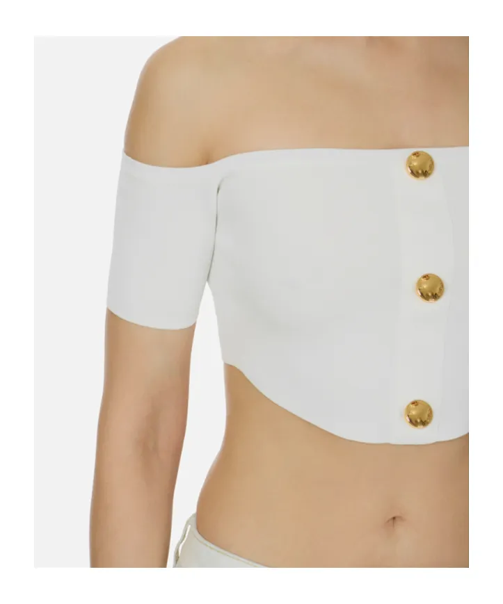 Elisabetta Franchi Buttoned Off-Shoulder Knitted Top