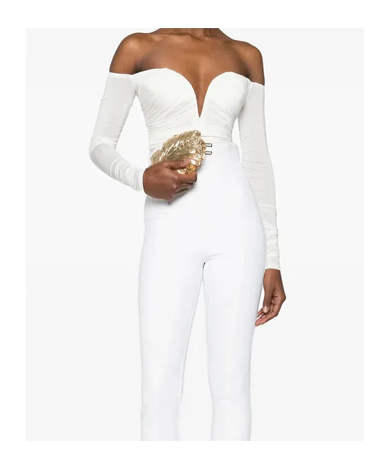 Draped Sweetheart-Neck Bodysuit