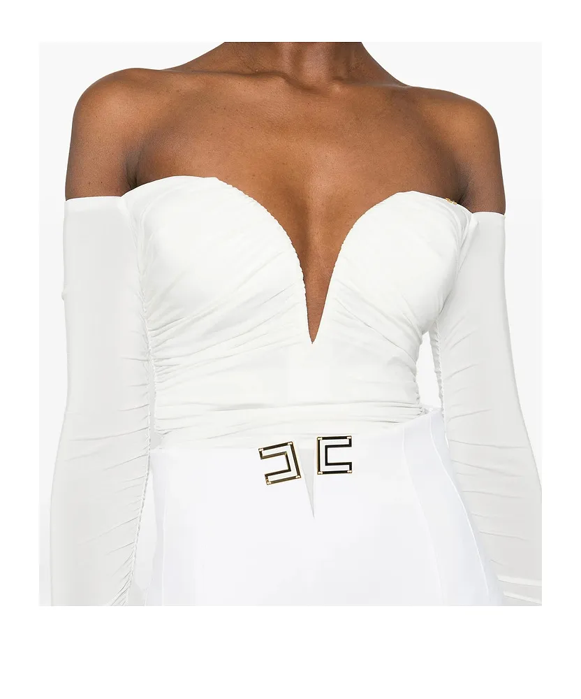 Draped Sweetheart-Neck Bodysuit