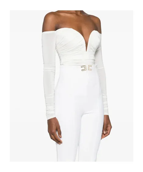 Draped Sweetheart-Neck Bodysuit